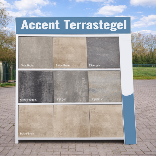 Accent terrastegel 60x60x4 cm Zilvergrijs genuanceerd rek